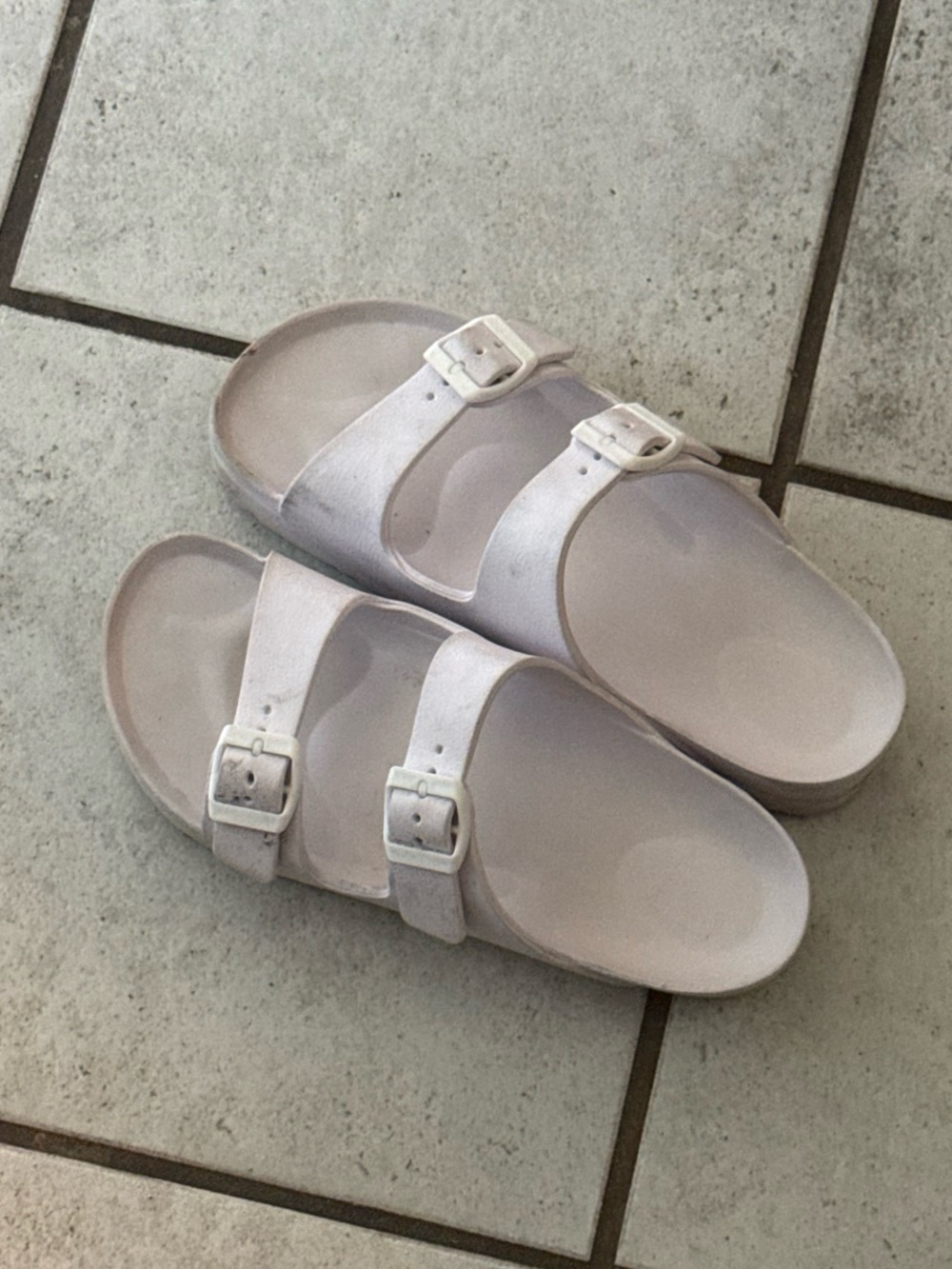 Double-Buckle Slide Sandals in White